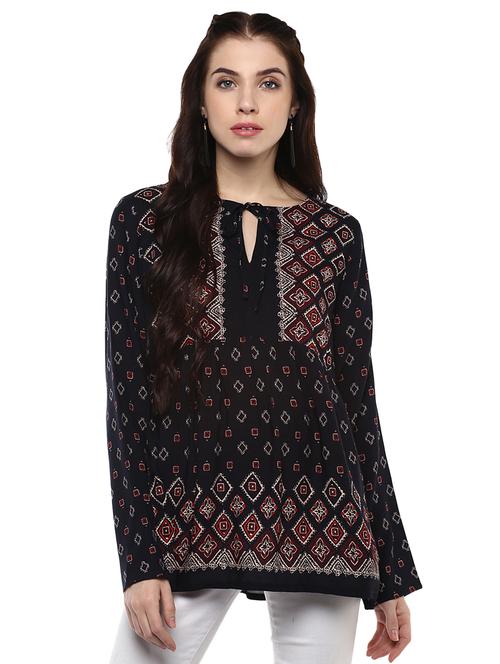 tie-up neck gathered detail tunic - 15721077 - Very Small Image - 1