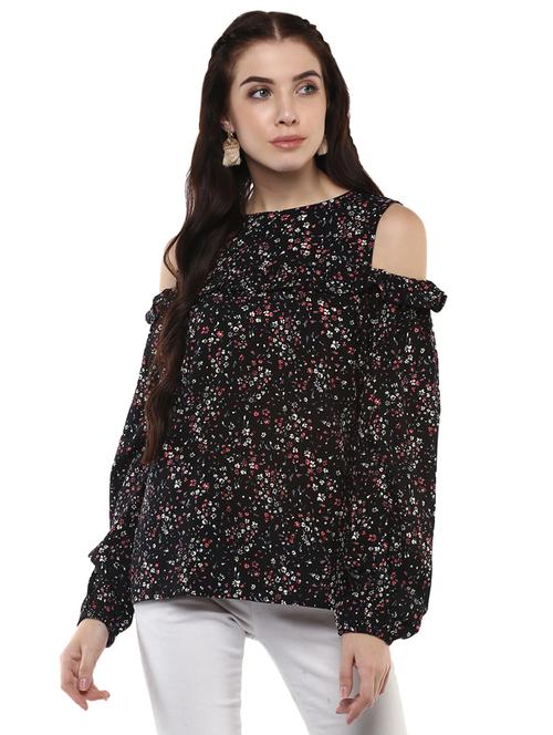cold shoulder ditsy floral top - 15721094 - Very Small Image - 1