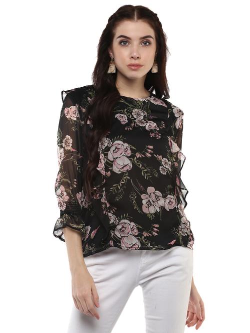 ruffle detail floral smocked top - 15721105 - Very Small Image - 1