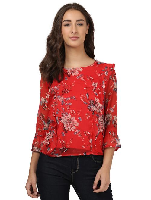 ruffle detail floral smocked top - 15721130 - Very Small Image - 1