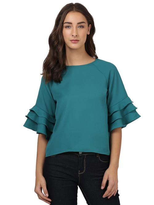 tiered sleeve keyhole back top - 15721145 - Very Small Image - 1