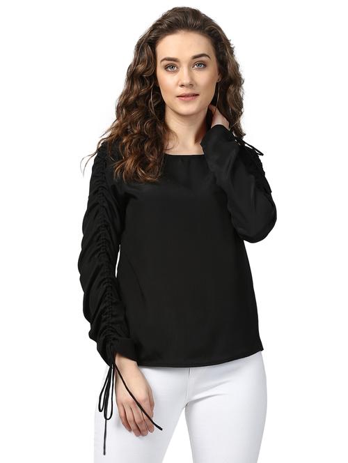 ruched sleeve keyhole back top - 15721152 - Very Small Image - 1