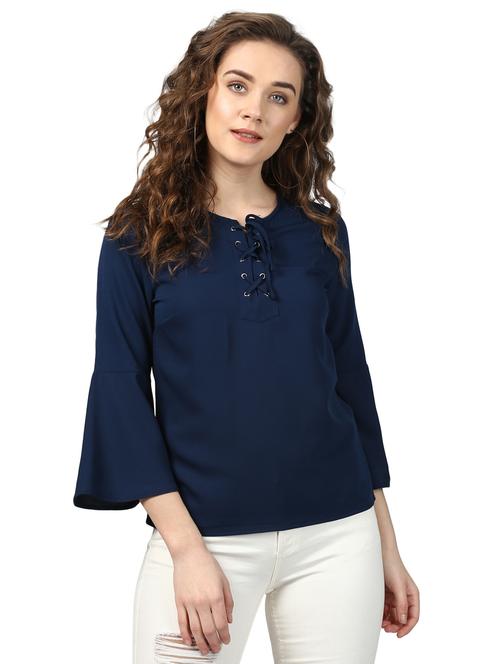 eyelet lace-up bell sleeved top - 15721159 - Very Small Image - 1