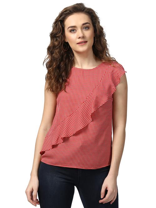 checked key hole back ruffle top - 15721198 - Very Small Image - 1