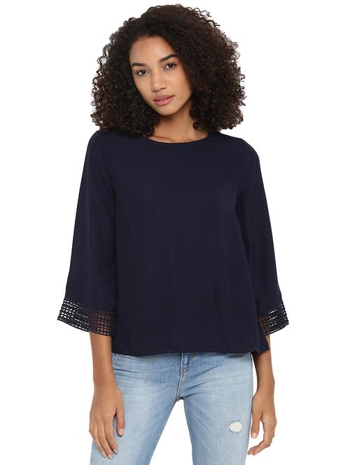 navy lace trim sleeved top - 15721257 - Very Small Image - 1