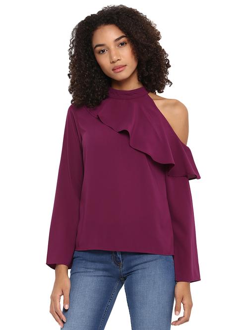 ruffle cold shoulder mock neck top - 15721306 - Very Small Image - 1