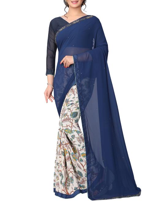 floral embellished half and half saree - 15721712 - Very Small Image - 1