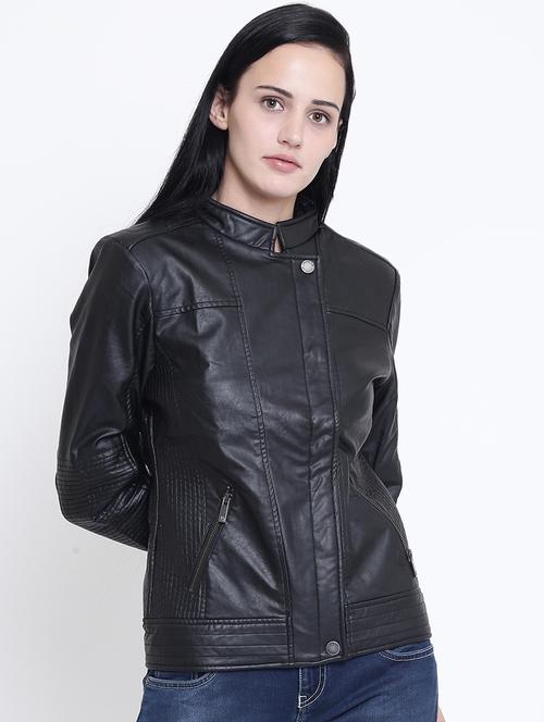 concealed placket leather jacket - 15721757 - Very Small Image - 1
