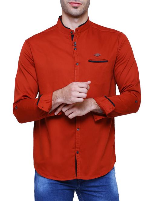 orange cotton casual shirt - 15721803 - Very Small Image - 1