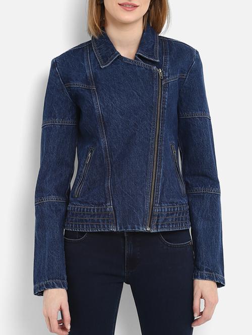 zipper detail denim jacket - 15721911 - Very Small Image - 1