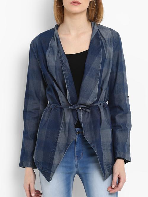 drawstring waist checkered shrug - 15721914 - Very Small Image - 1