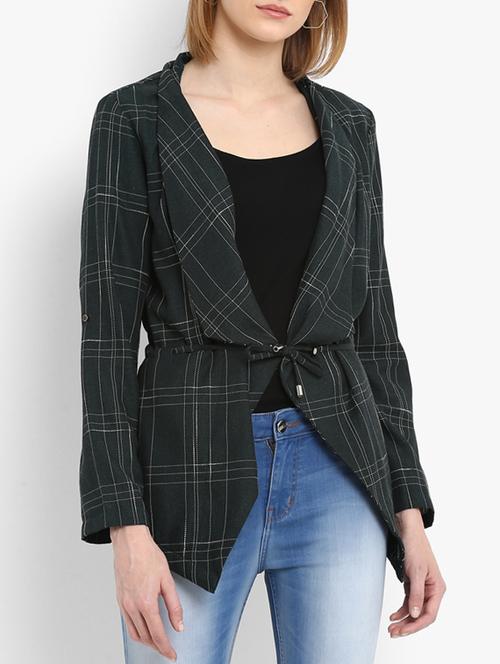 drawstring waist checkered shrug - 15721915 - Very Small Image - 1