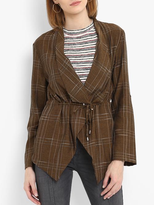 drawstring waist checkered shrug - 15721916 - Very Small Image - 1