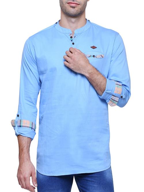 blue cotton short kurta - 15722013 - Very Small Image - 1