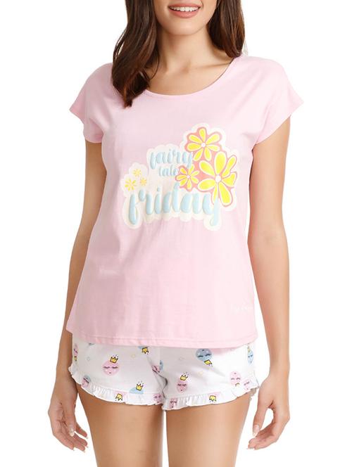 frill trim graphic nightwear shorts set - 15723426 - Very Small Image - 1