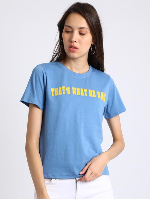 slogan print crew neck tee - 15723982 - Very Small Image - 1
