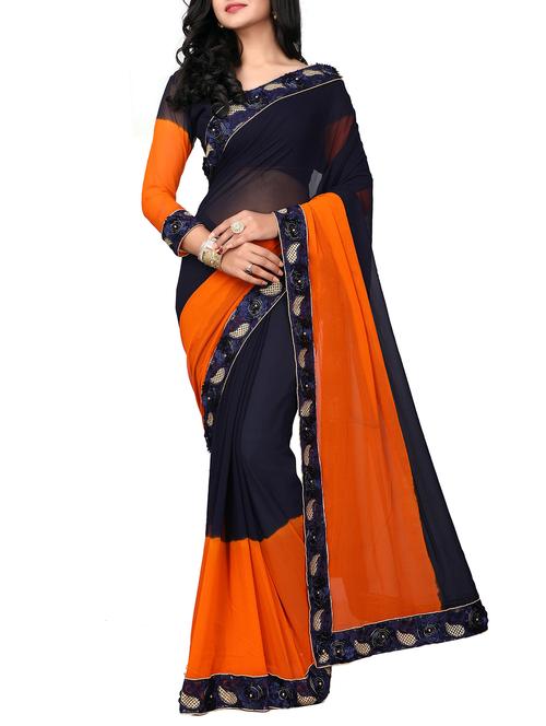 embroidered border ombre saree with blouse - 15724028 - Very Small Image - 1