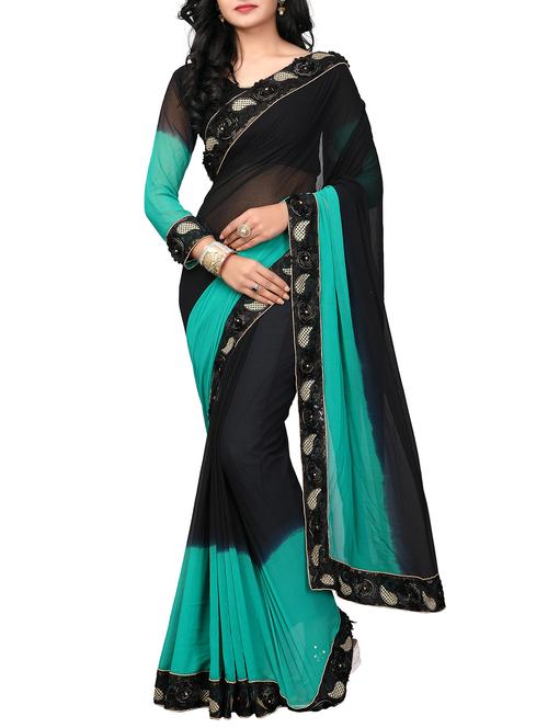 embroidered border ombre saree with blouse - 15724029 - Very Small Image - 1