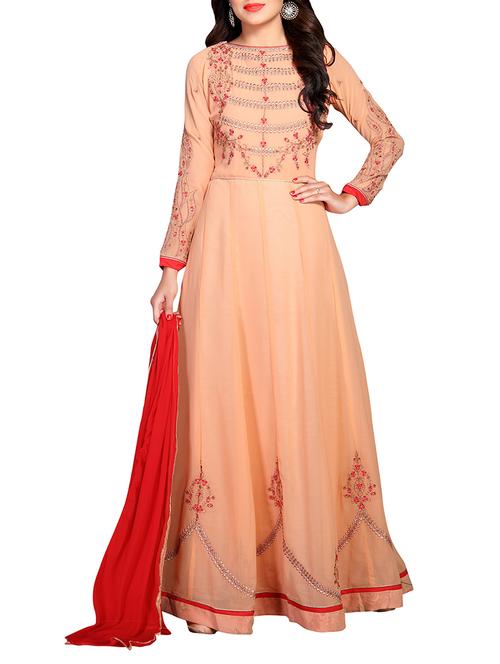 embroidered semi-stitched anarkali suit - 15724193 - Very Small Image - 1
