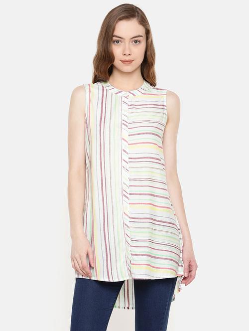 concealed placket asymmetric striped tunic - 15724206 - Very Small Image - 1