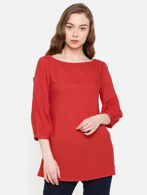 crimson red boat neck tunic - 15724215 - Very Small Image - 1