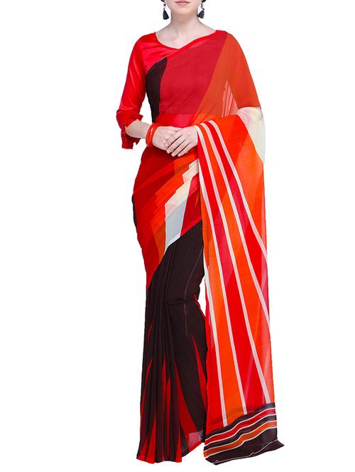 striped printed saree - 15724666 - Very Small Image - 1
