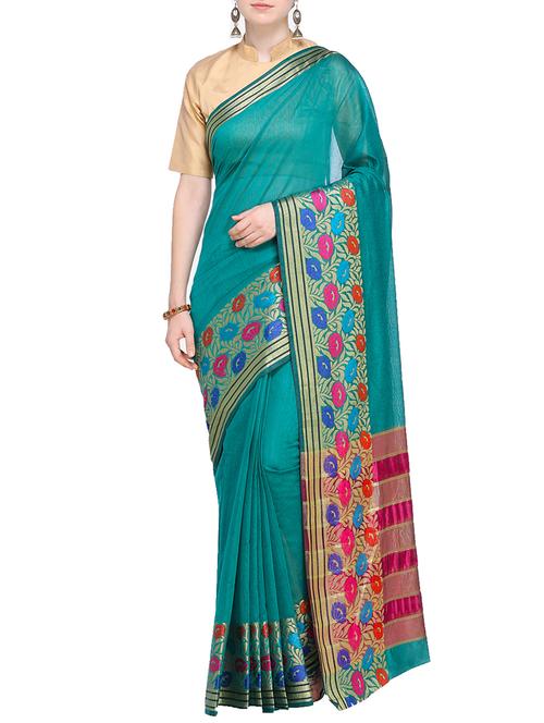 floral zari border woven saree - 15724678 - Very Small Image - 1