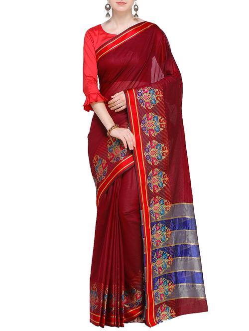 floral zari border woven saree with blouse - 15724679 - Very Small Image - 1