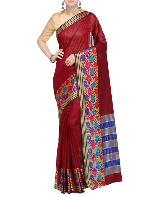 floral zari border woven saree - 15724680 - Very Small Image - 1
