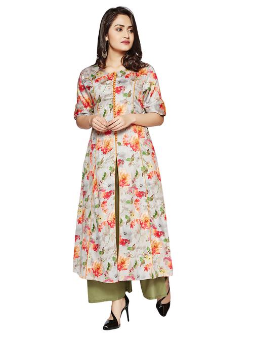 asymmetric floral kurta - 15725222 - Very Small Image - 1