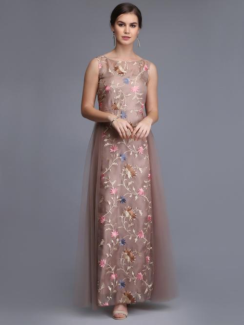 embroidered net flared gown - 15725235 - Very Small Image - 1