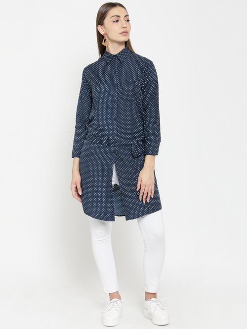 polka dots tie up waist shirt tunic - 15725284 - Very Small Image - 1