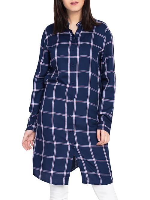 checkered tie back shirt tunic - 15725385 - Very Small Image - 1