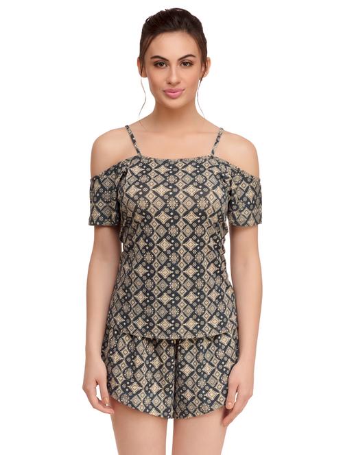cold shoulder top with shorts nightwear set - 15725670 - Very Small Image - 1