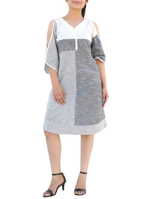 cold shoulder frill detail striped dress - 15725915 - Very Small Image - 1