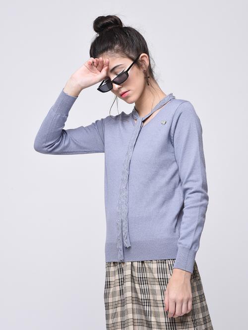 tie knot detail ribbed edge pullover - 15726221 - Very Small Image - 1