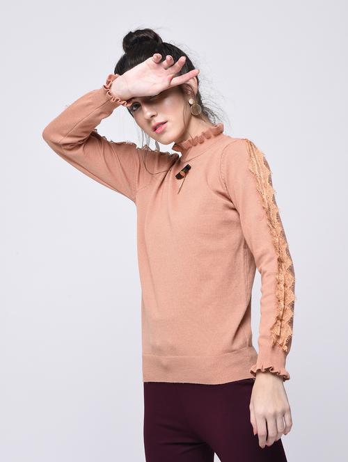 turtle neck lace detail pullover - 15726224 - Very Small Image - 1