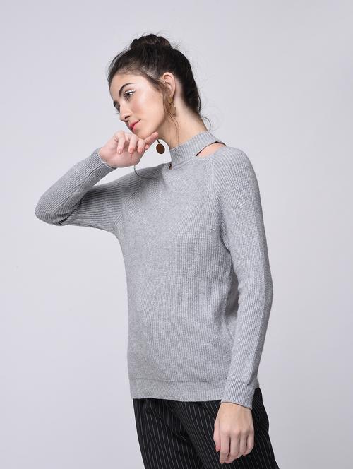 cut out detail ribbed edge pullover - 15726231 - Very Small Image - 1
