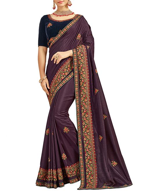 floral resham embroidered saree - 15726244 - Very Small Image - 1