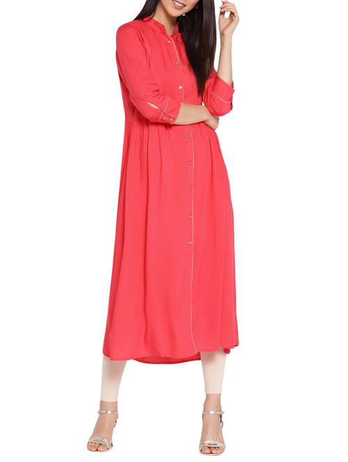a-line piping solid kurta - 15727471 - Very Small Image - 1
