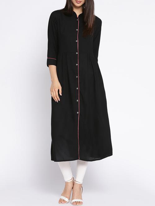 a-line solid piping kurta - 15727473 - Very Small Image - 1