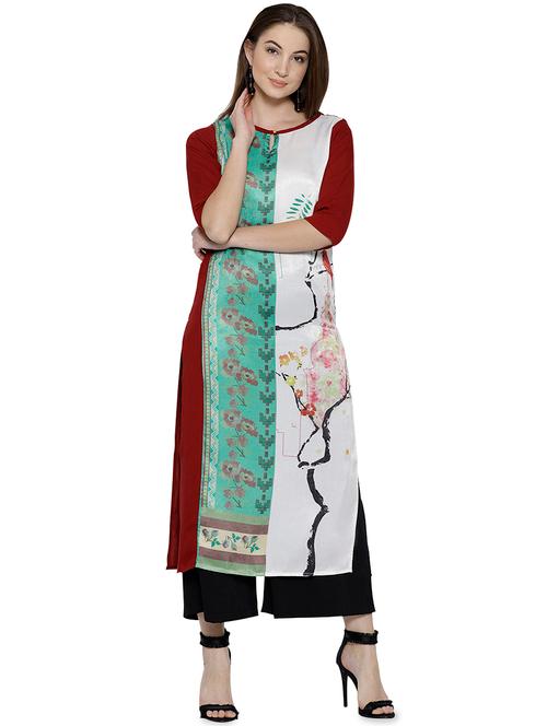maroon rayon straight kurta - 15727495 - Very Small Image - 1