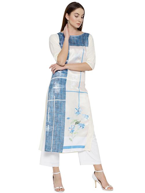 cream rayon straight kurta - 15727496 - Very Small Image - 1