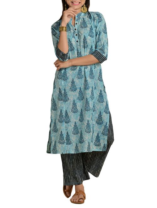 printed straight kurta with palazzo set - 15727577 - Very Small Image - 1
