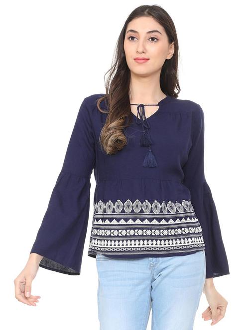 tassel tie up bell sleeved top - 15728391 - Very Small Image - 1