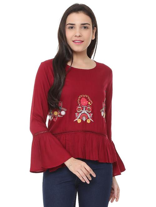 embroidered bell sleeved top - 15728396 - Very Small Image - 1