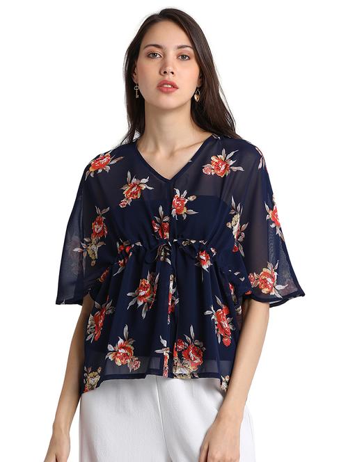 drawstring detail floral top - 15728493 - Very Small Image - 1