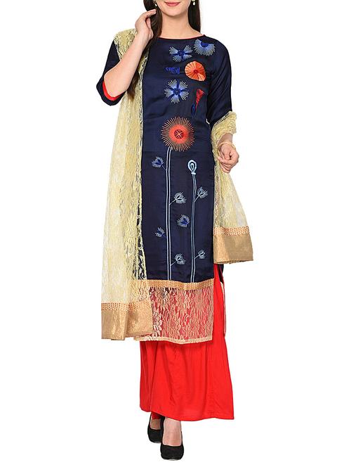 embroidered kurta palazzo with dupatta suit set - 15728853 - Very Small Image - 1