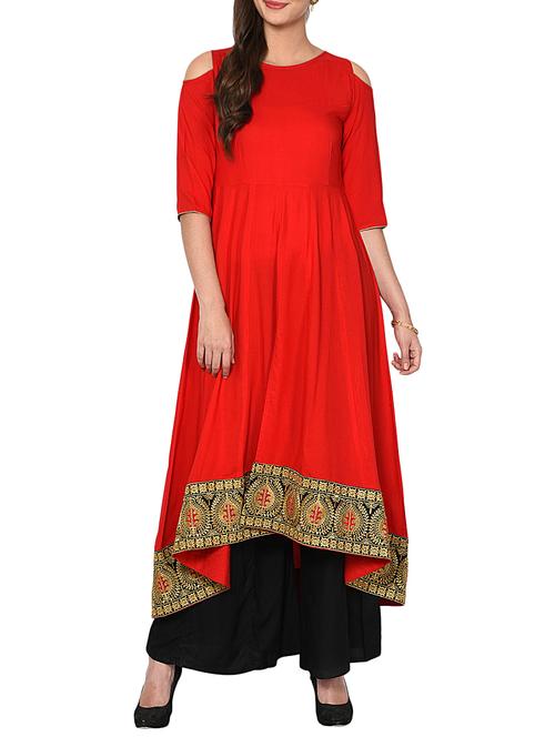embroidered high-low kurta with palazzo set - 15728858 - Very Small Image - 1