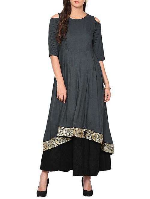 embroidered high-low kurta with palazzo set - 15728860 - Very Small Image - 1